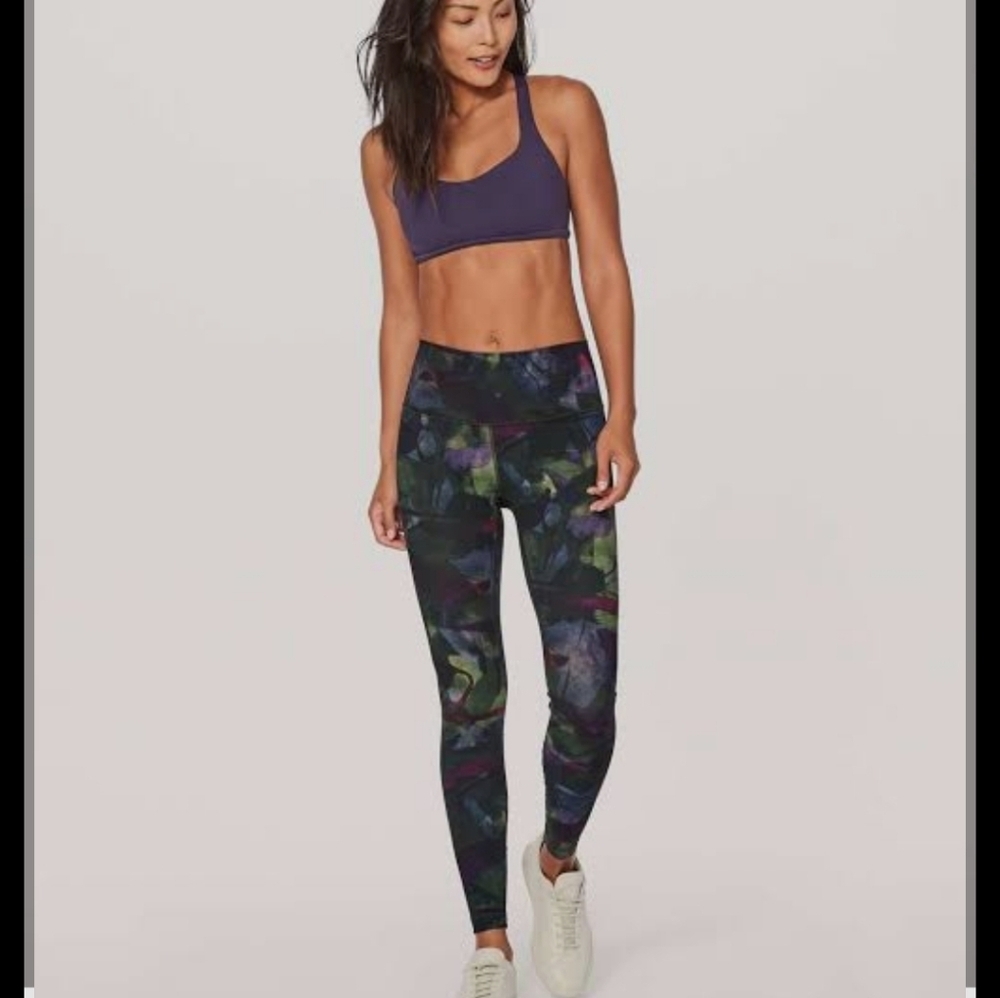Lululemon Floral Patterned Leggings and Purple Sports Bra